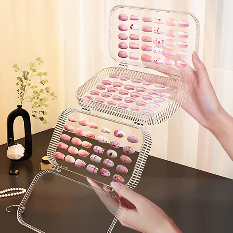 Three-Fold Press-On Transparent Nail Display Rack Plastic Nail Storage Box Press-On Nail Organizer For False Nails Display