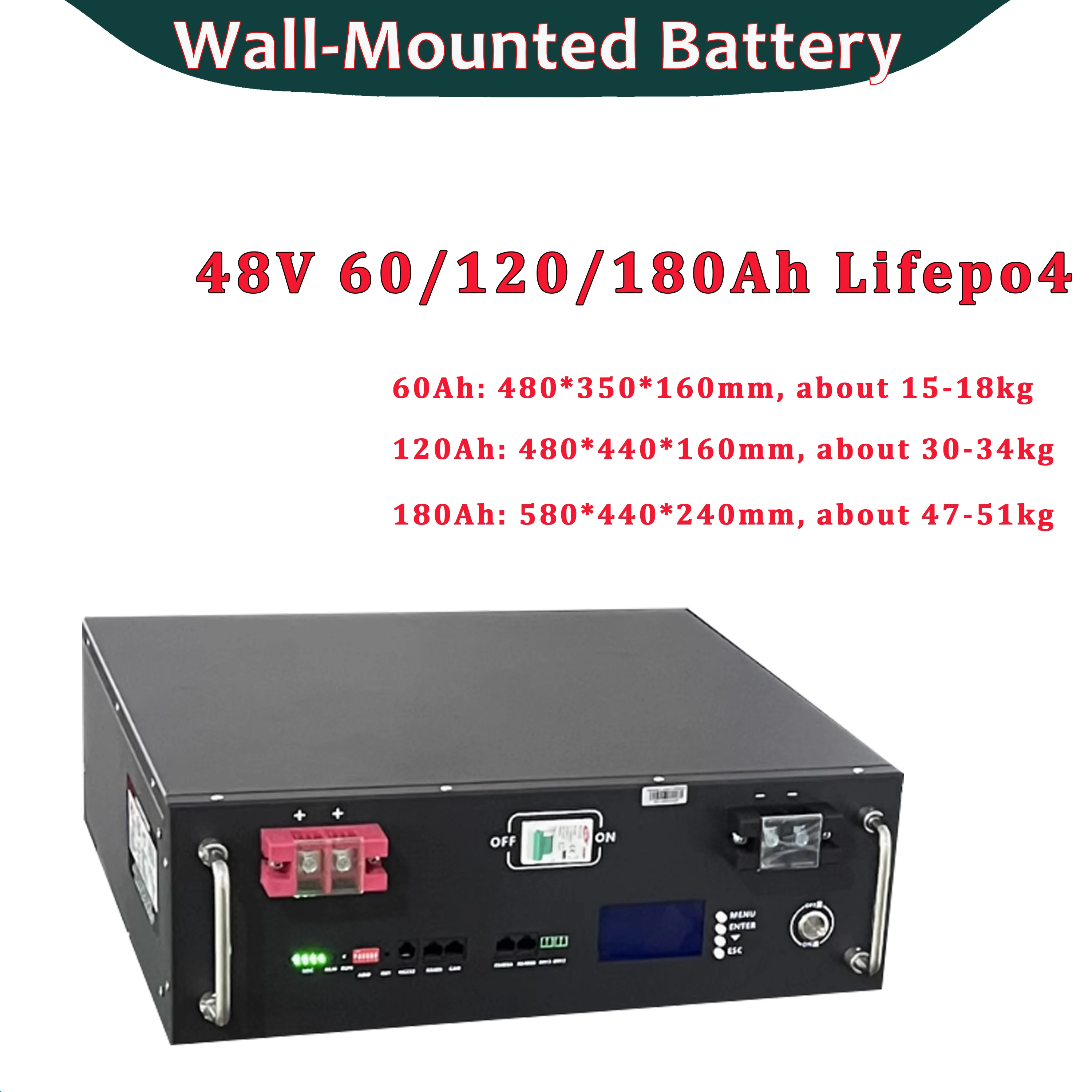 48v 60Ah 120Ah 180Ah Wall-Mounted Battery Home Solar Storage Inverter Battery LifePO4