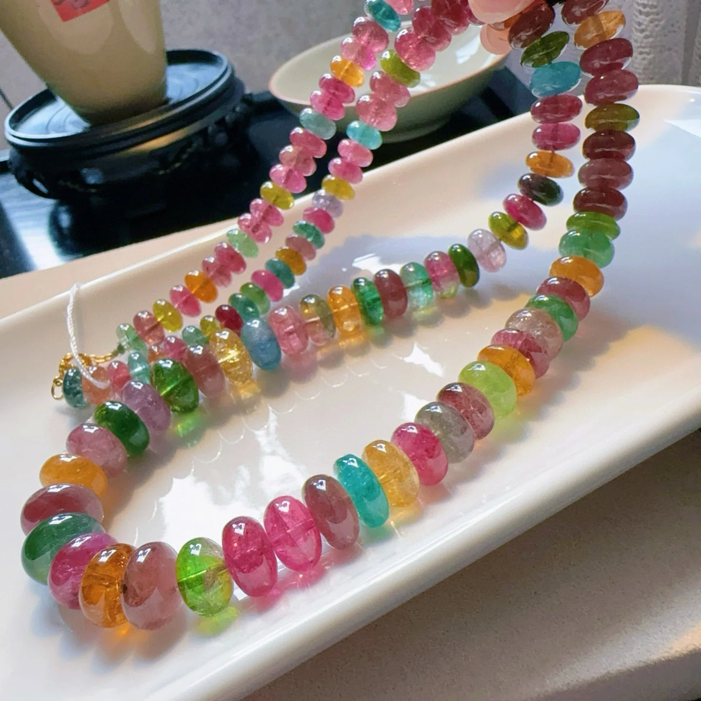 

Natural Colorful Tourmaline Clear Abacus Beads Necklace 7.7/11.6mm Clear Pendant Beads Crystal Women Rainbow Tourmaline AAAAAA