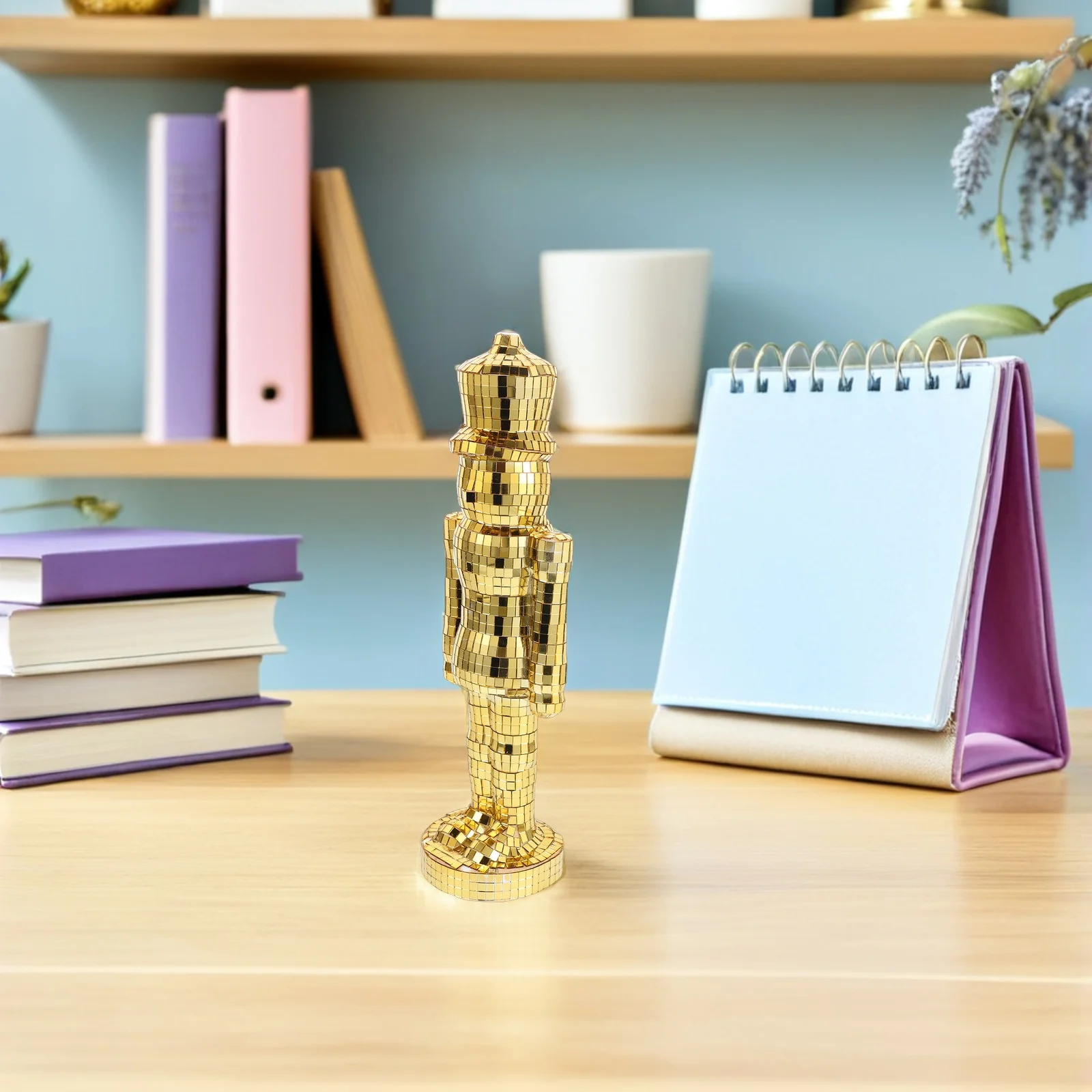 40Cm Elegant Glass Nutcracker: Artistic Christmas Decoration for Cabinet Tabletop Home Office Holiday Display Sparkling Light