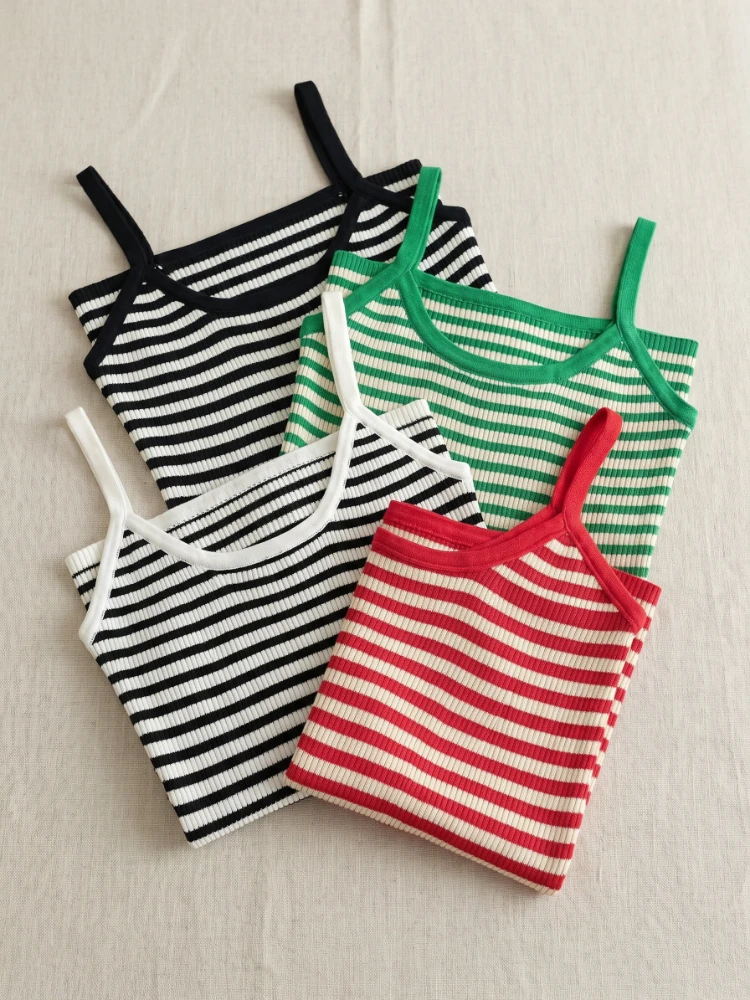 Aesthetic Y2K Crop Tops 2026 Stripe Women Tank Top Short Sleevle Vest Tees Harajuku Streetwear Knit Suspenders Clothes