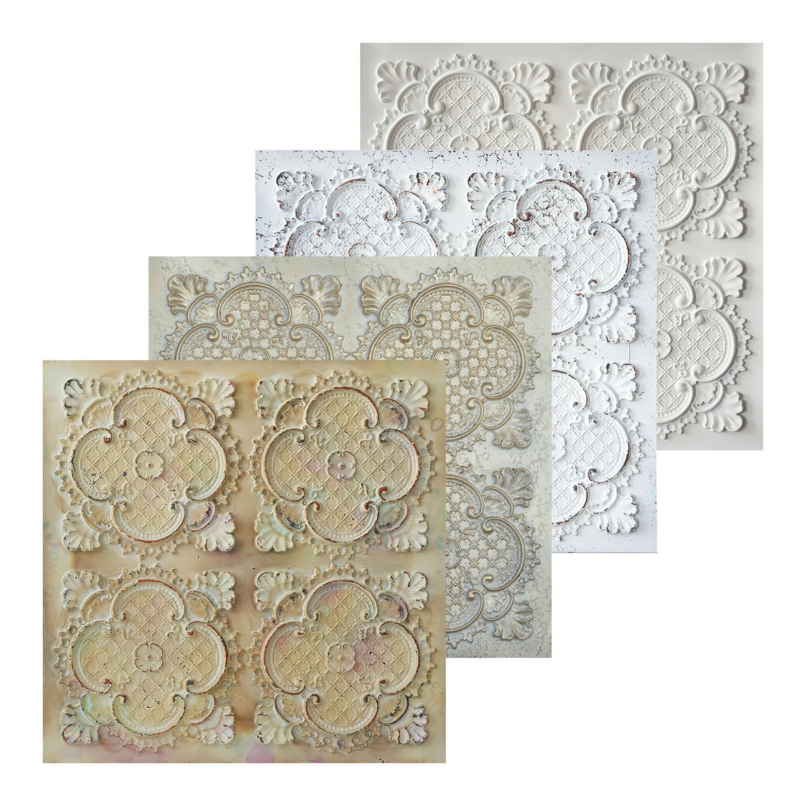 Embellished Ceiling Tiles PVC Faux Tin Painting Panel Wall Panel Interior Decor PL80 10pcs