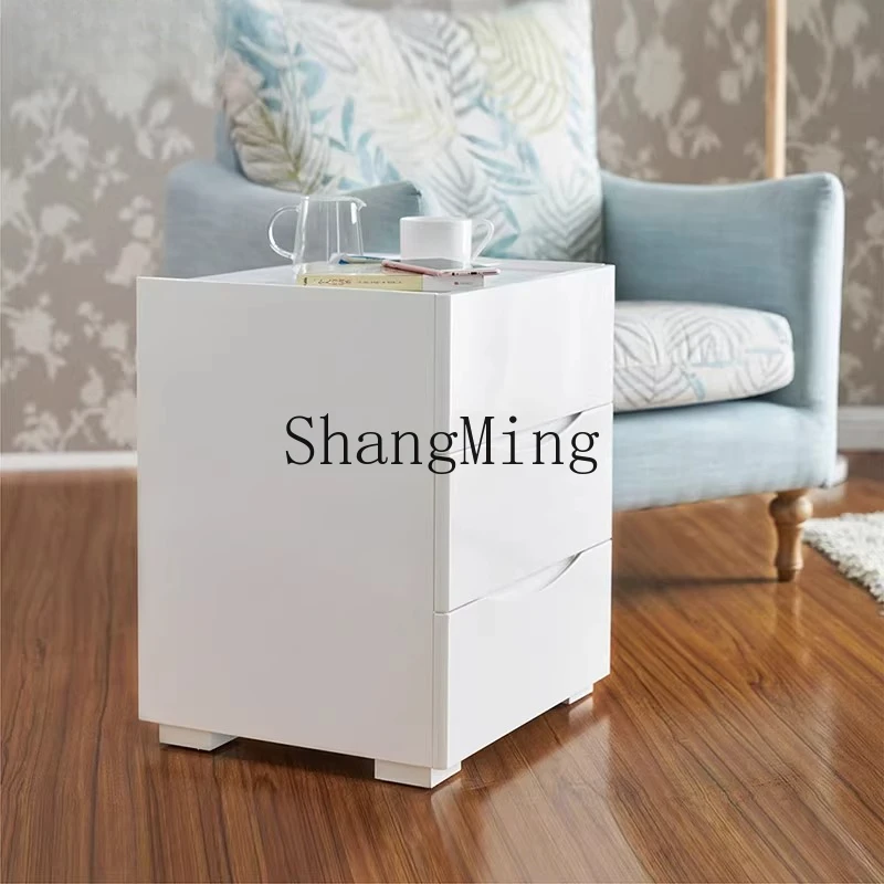 ZJH simple and modern white bedroom small apartment with three-layer drawer cabinets, solid wood lockers