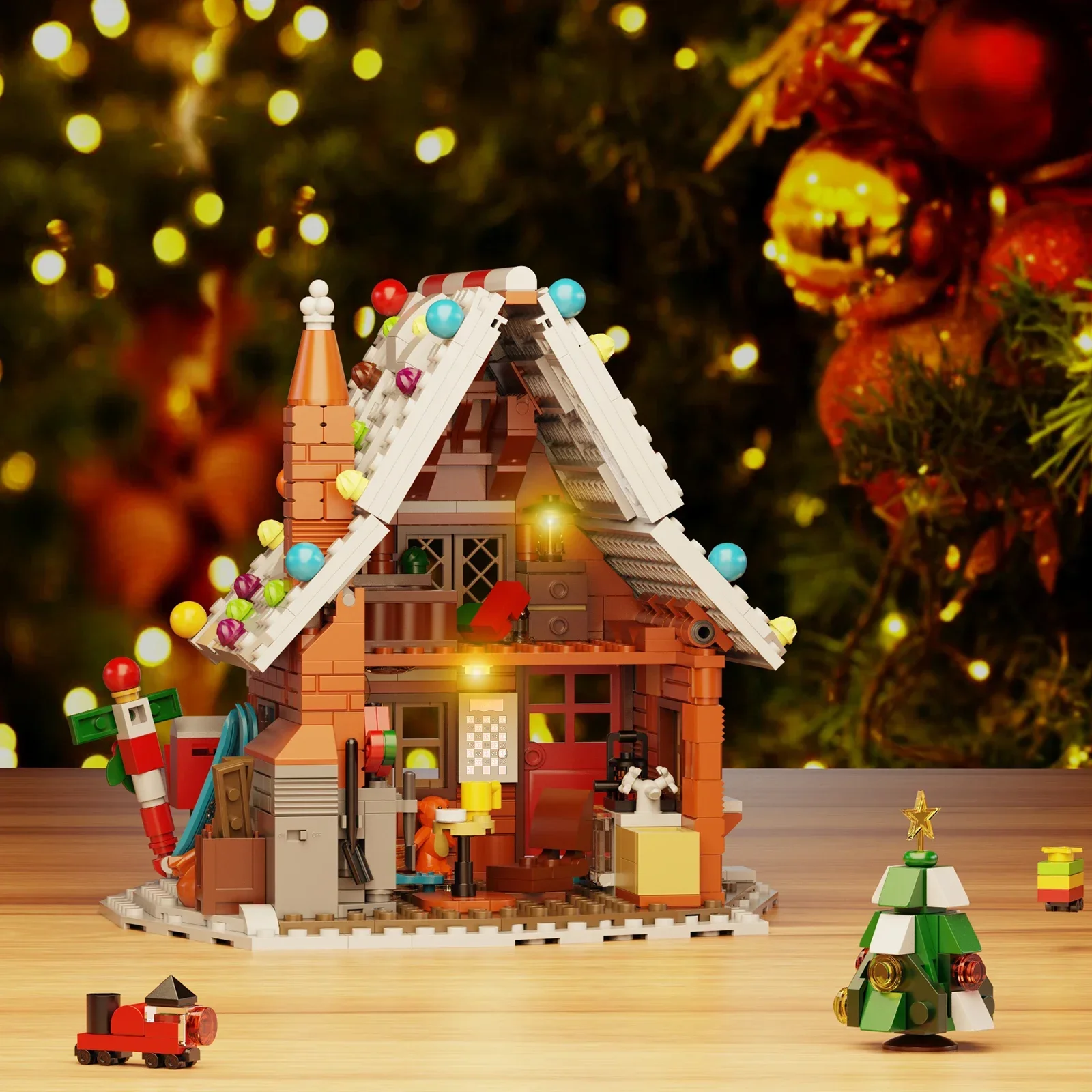 MOC Christmas Gingerbread House Building Blocks ชุด Winter Village Snowman บ้านฉากสถาปัตยกรรม DIY ของเล่นเด็กของขวัญ