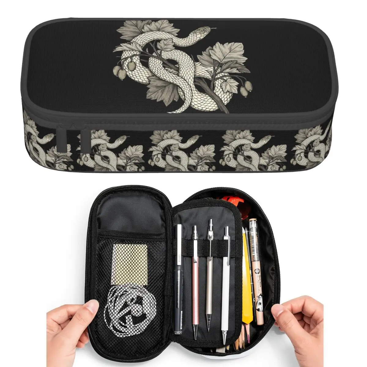 

Gray Giant Snake Entangled And Moon Tones Pencil Cases for Student Pen Box Pencil Bag Big Capacity Pencil Pouch Pen Holder