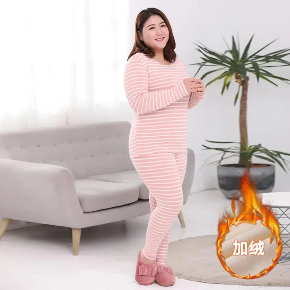 Extra Large Pajamas With Plush Set Long Johns Woman Winter Clothes Coats Warm Base Shirt Clothing Two Piece Set XXL XXXL 4XL 5XL