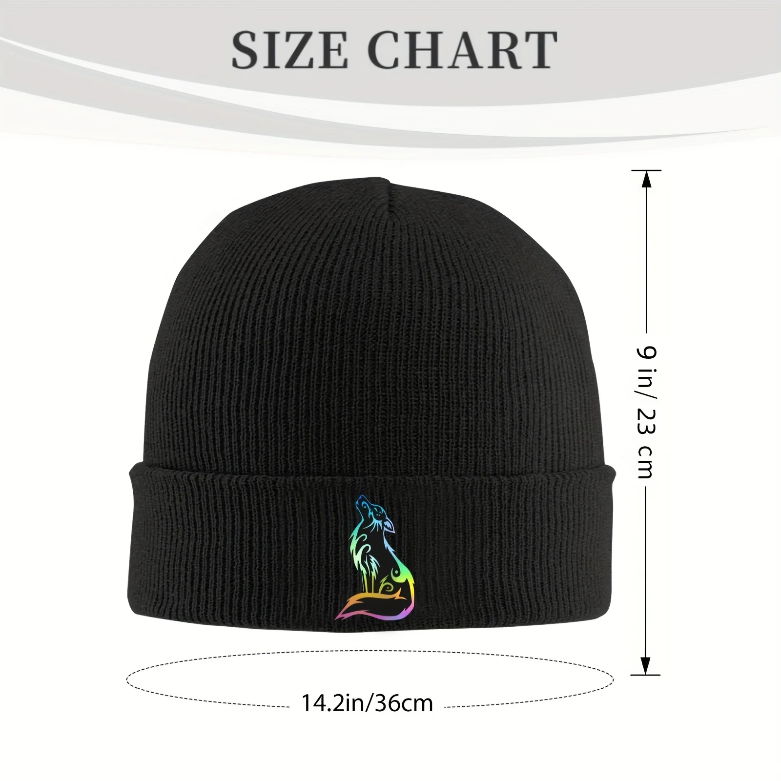 A WOLF Style Rainbow Wolf Pattern Knitted Hat Unisex Windproof And Warm Ski Hat Suitable for Cold Weather Winter Sports