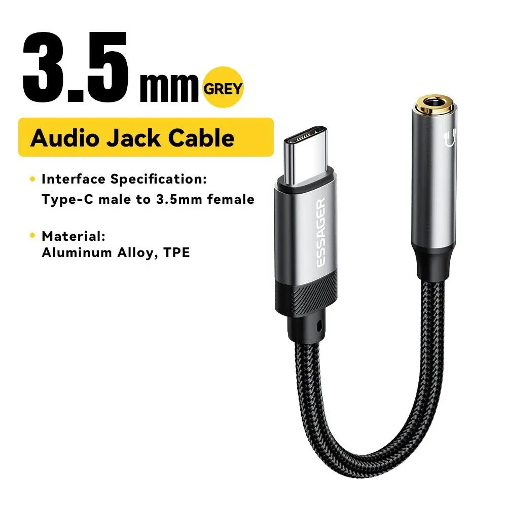 

3.5 Jack Type-c To 3.5mm Audio Cable Converter HiFi Sound Headphone Adapter Cable Audio Cable Braided