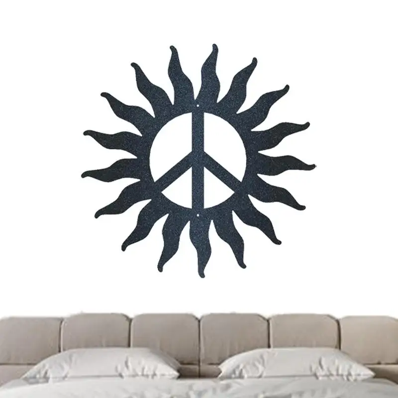 Wacky Sun Metal Wall Art Wall Sculpture Peace Sign Flame Finish Hippie Art Antique Decorative Signs Sun Catcher Ornament Outdoor