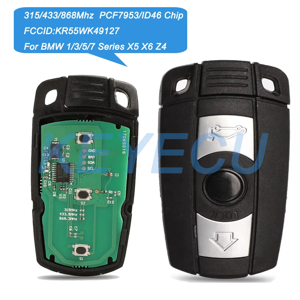 

315/433/868Mhz KR55WK49127 Car Remote Smart Key For BMW 1/3/5/7 Series X5 X6 Z4 CAS3 Systems PCF7945/ID46 Chip