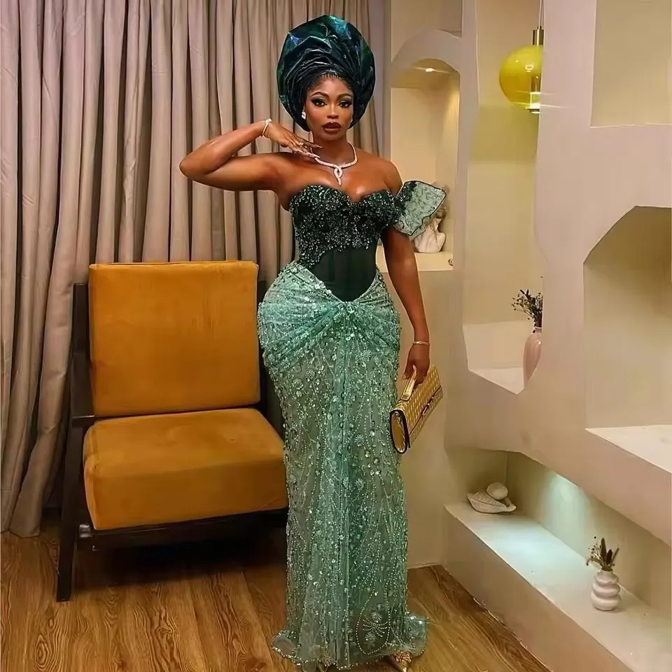 Nigerian Traditional Bridal Dress Luxury Beaded Lace Wedding Reception Dresses African Birthday Dress Asoebi Formal Party Gown