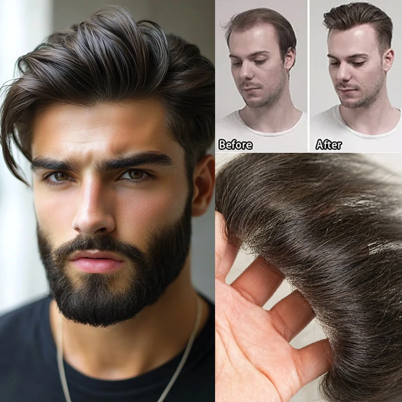 Multiple Colors 100% Human Hair 6inch Men PU Skin V Loop Front Toupee Hairline Wigs Remy Hair Replacement System Invisible Wigs