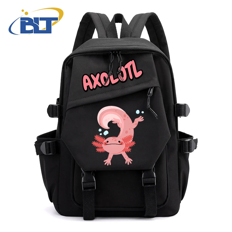 

Cute Axolotl Printed Girls Backpack s Student Schoolbag Black Casual Bag ren's Gift