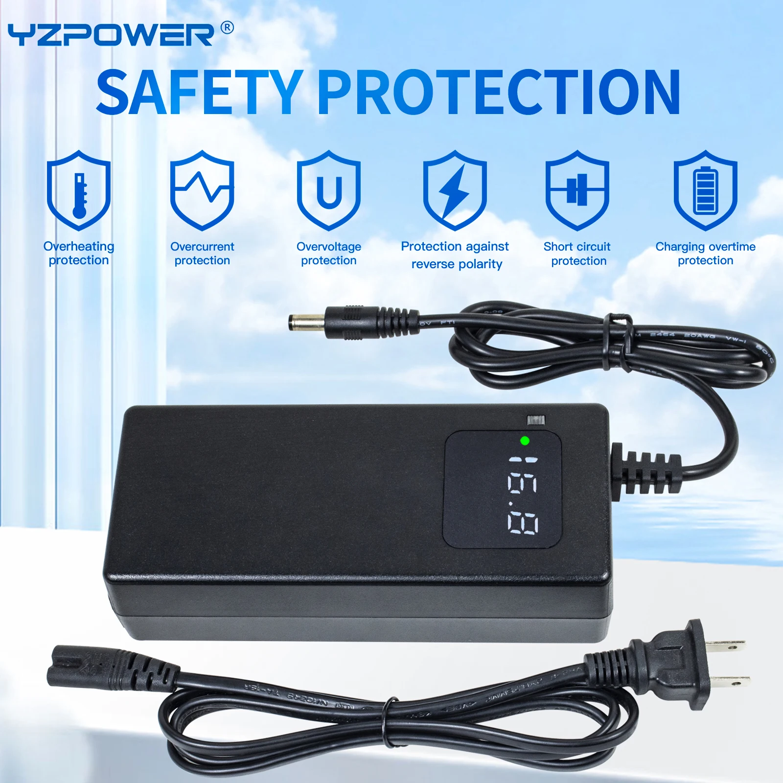 YZPOWER 16.8V 6A 4S شاحن ليثيوم أيون مع شاشة للشحن السريع للبطارية القابلة لإعادة الشحن