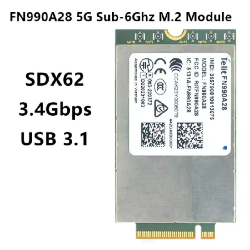FN990A28 5G Global Module M.2 NGFF SDX62 USB 3.1 3.4Gbps WCDMA 4G Cat20 5G Sub-6 FDD TDD NSA SA Data Card For Router Laptop CPE