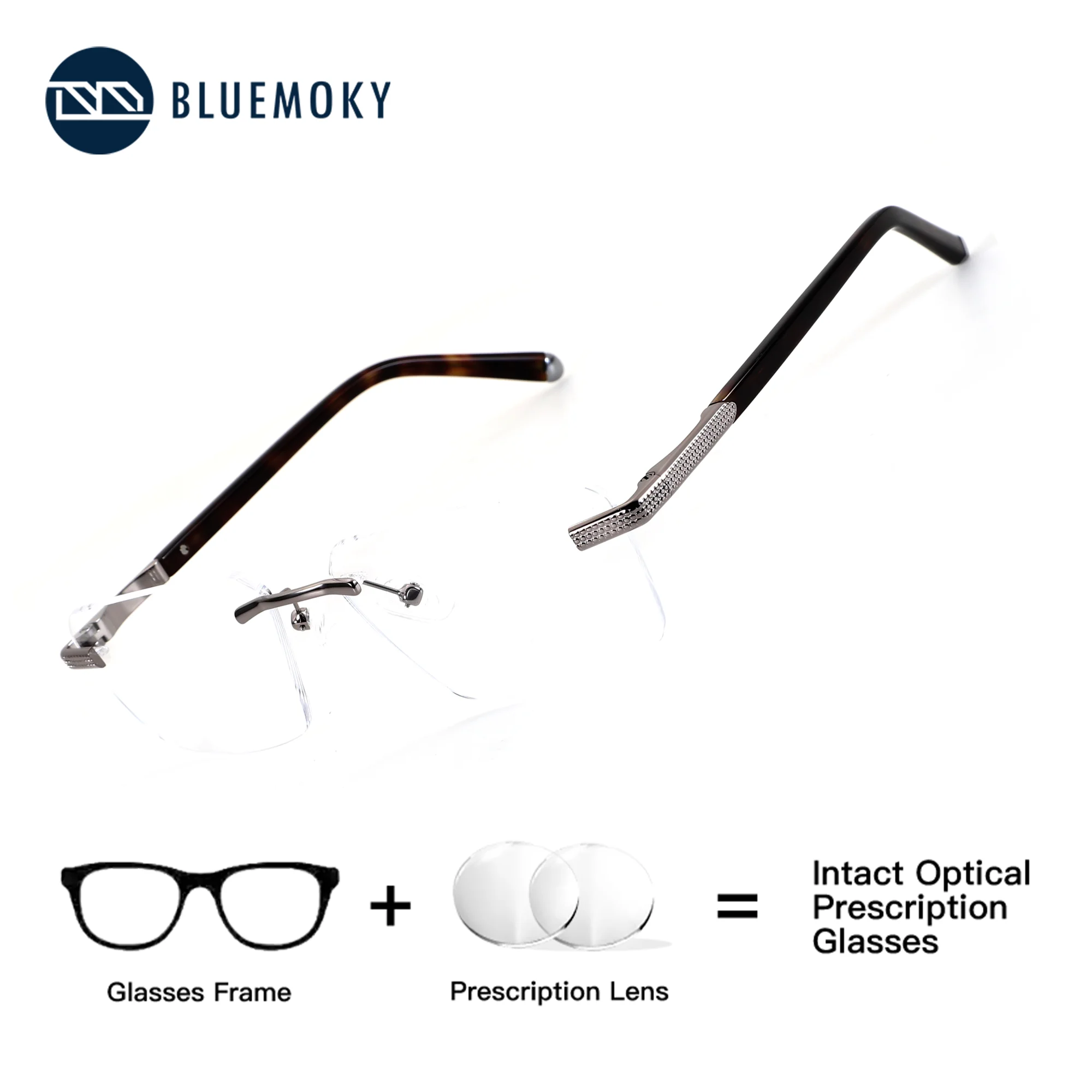 

BLUEMOKY High-Quality Metal Rimless Prescription Eyeglasses Man Rectangle Anti Blue Light Photochromic Custom Optical Glasses