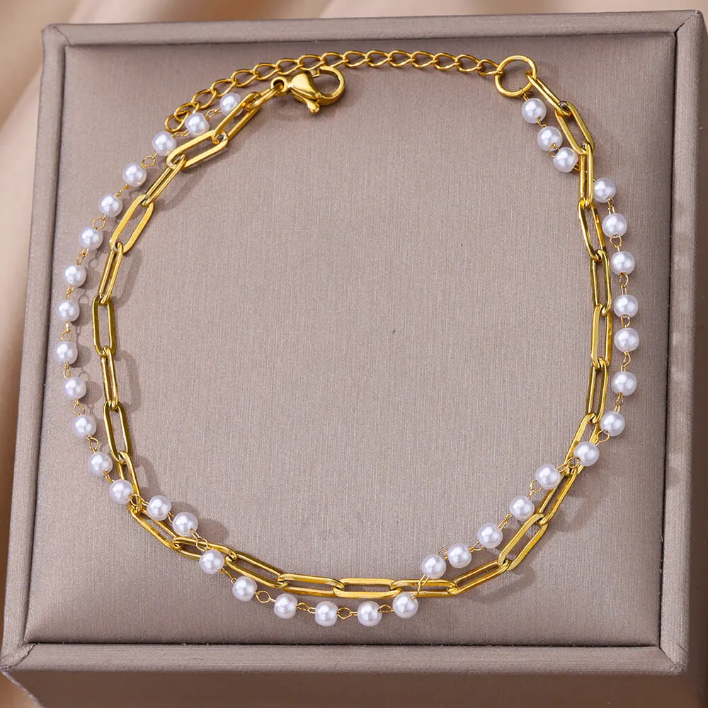 Zircon Cross Anklets for Women, Double Chain Design