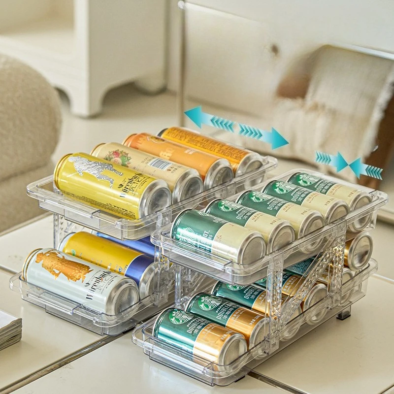

Double-layer Retractable Beverage Storage Box Automatic Replacement Transparent Storage Rack Refrigerator Coke Storage Box