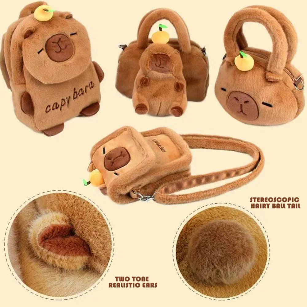 Borsa a tracolla Capybara in peluche Zaino Capybara regolabile di grande capacità Borsa da viaggio per cellulare a forma tridimensionale