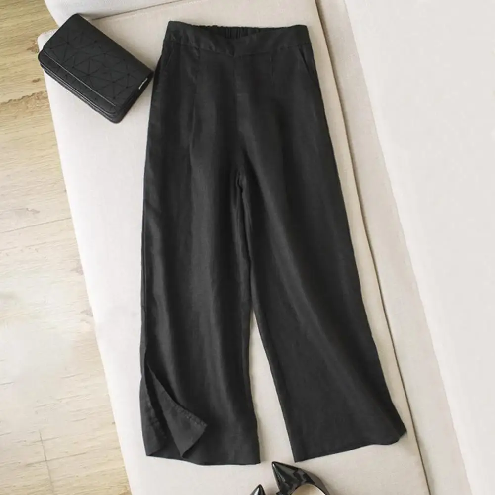 Solid Color Loose Trousers Loose Fit Wide-leg Pants Stylish Women's Wide-leg Pants with Elastic Waist Pockets for Casual