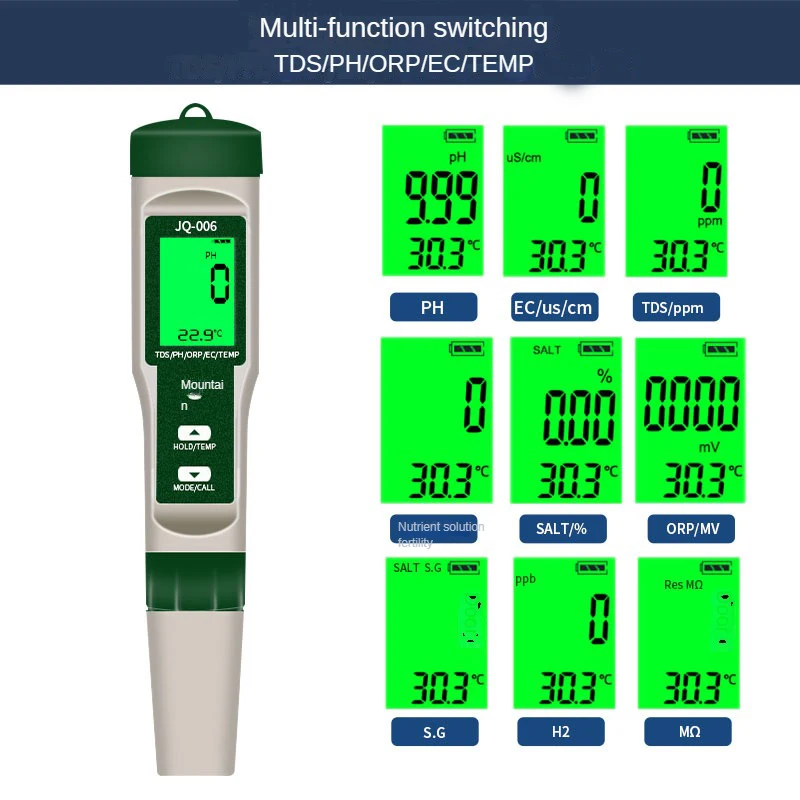 10 in 1 Water Quality Monitor PH/EC/TDS/ORP/H2/Fertile/Salinity/S.G/Resistivity/Temp Multifunction Tester for Aquariums Pools