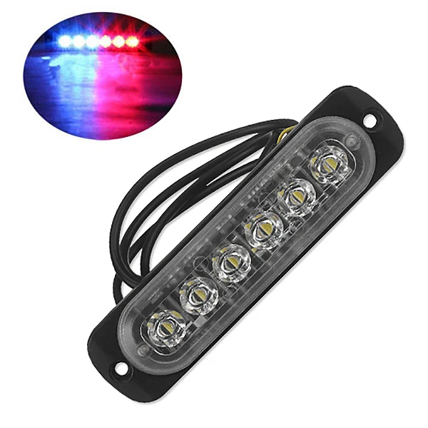 12V-24V 6LED Light Flash Emergency Car Vehicle Warning Strobe Flashing Blue and Red