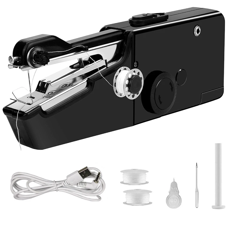 USB Electric Handheld Sewing Machine Kit, Cordless Mini Quick Repairing Sewing Machine for Denim Curtain