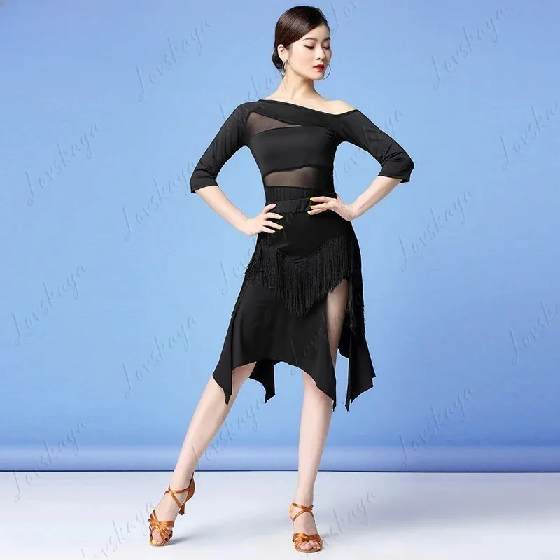 الرقص اللاتيني الجديد قاعة الرقص الدولية شبكة مثير شرابة فستان البدلة الإناث الكبار #4