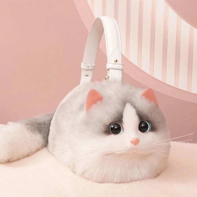 High quality cute british shorthair cat simulation bag hot sale plush fur animal cat bag cat shaped crossbody bag handbag