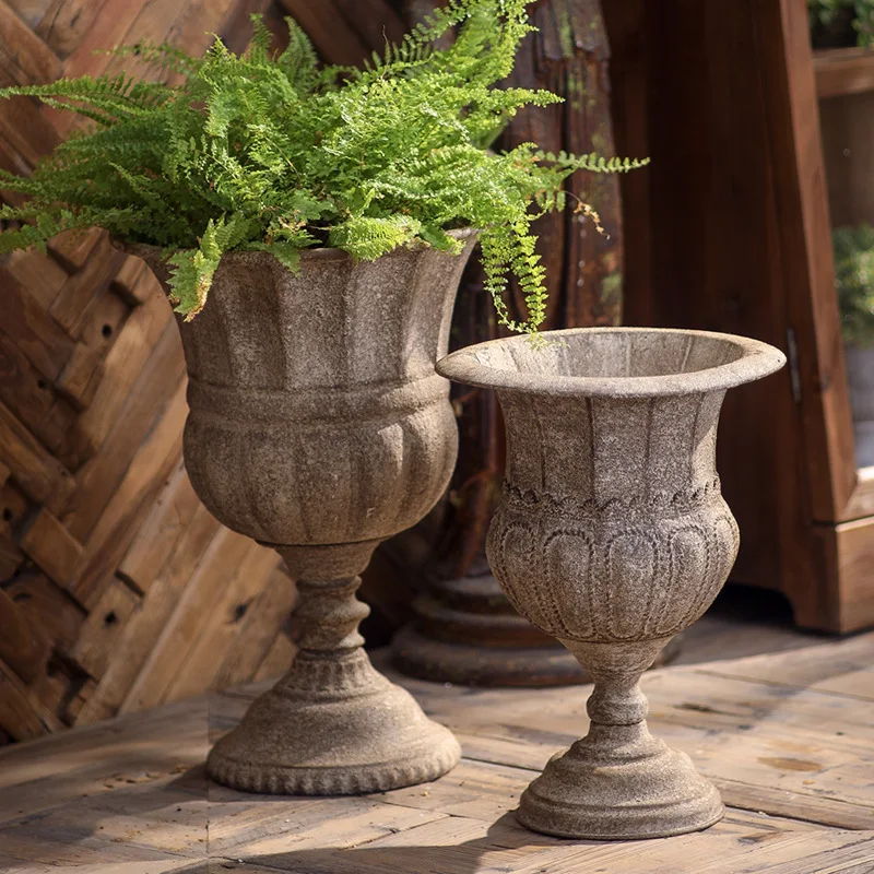 Large-diameter balcony decorative ornament, outdoor high-legged courtyard garden trophy flower vessel, large flower pot