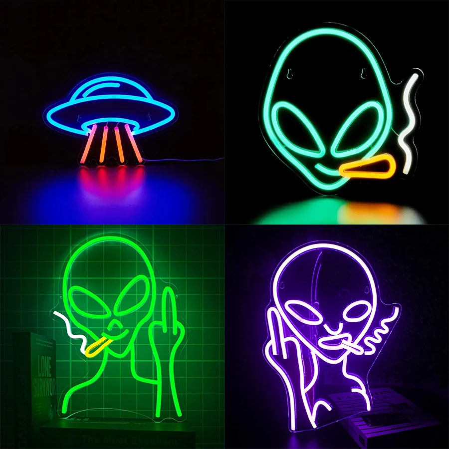 Alien Neon Signs for Wall Decor,Game Room Decor,Hip Hop Party LED Sign For Teen Room,for Man Cave,Game Room,Beer Bar Pub,Gift