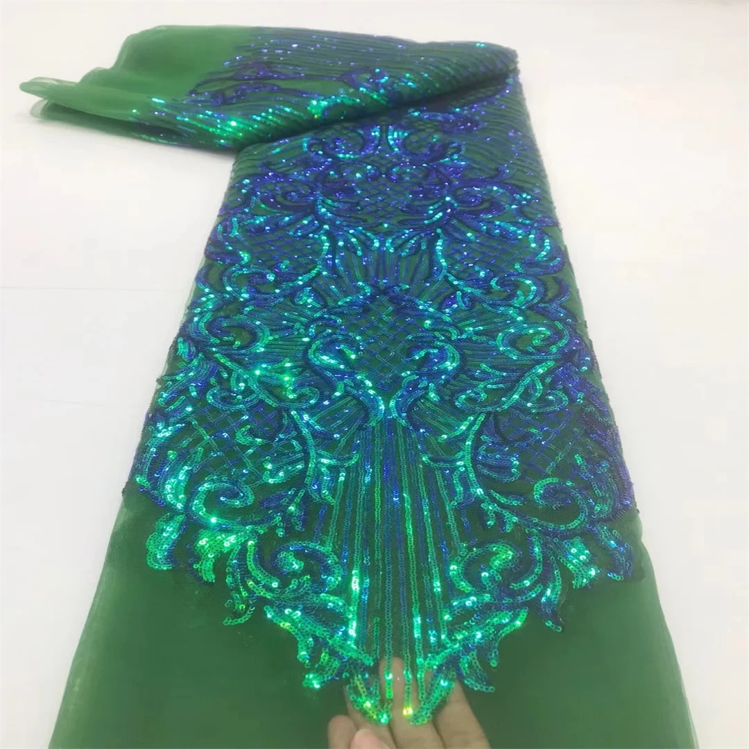 French Sequins Net Lace Fabric 2025 High Quality African Lace Embroidered Nigerian Tulle Lace 5 Yards For Sewing Party Dresses image 3