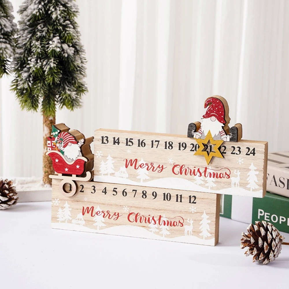

Christmas Sleigh/Sitting Old Man Decoration Wooden Mobile Calendar Display Faceless Old Man Christmas Countdown Christmas Gift