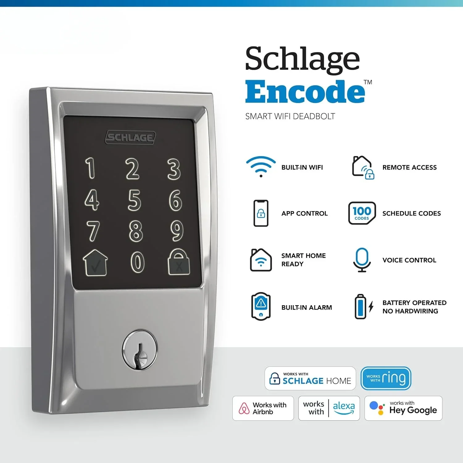 Cross-borderEncode Smart WiFi Deadbolt With Century Trim In Bright Chrome