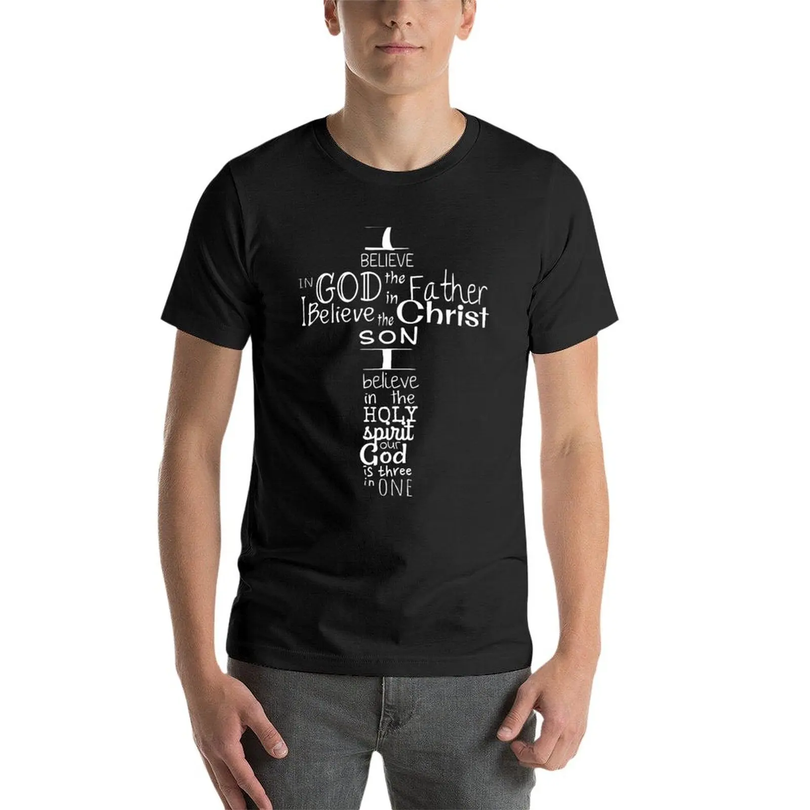 Este i Believe Christian T-shirt do texto para os homens, Cruz Christian Design, planície, Boys' Animal Print, roupas Hippie, camisas de suor da alfândega