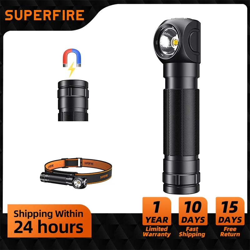 

SUPERFIRE TH04-S LED Headlamp 1200lm 18650 Powerful Head Flashlight USB C Rechargeable Angle Headlight with Magnetic Tail Torch