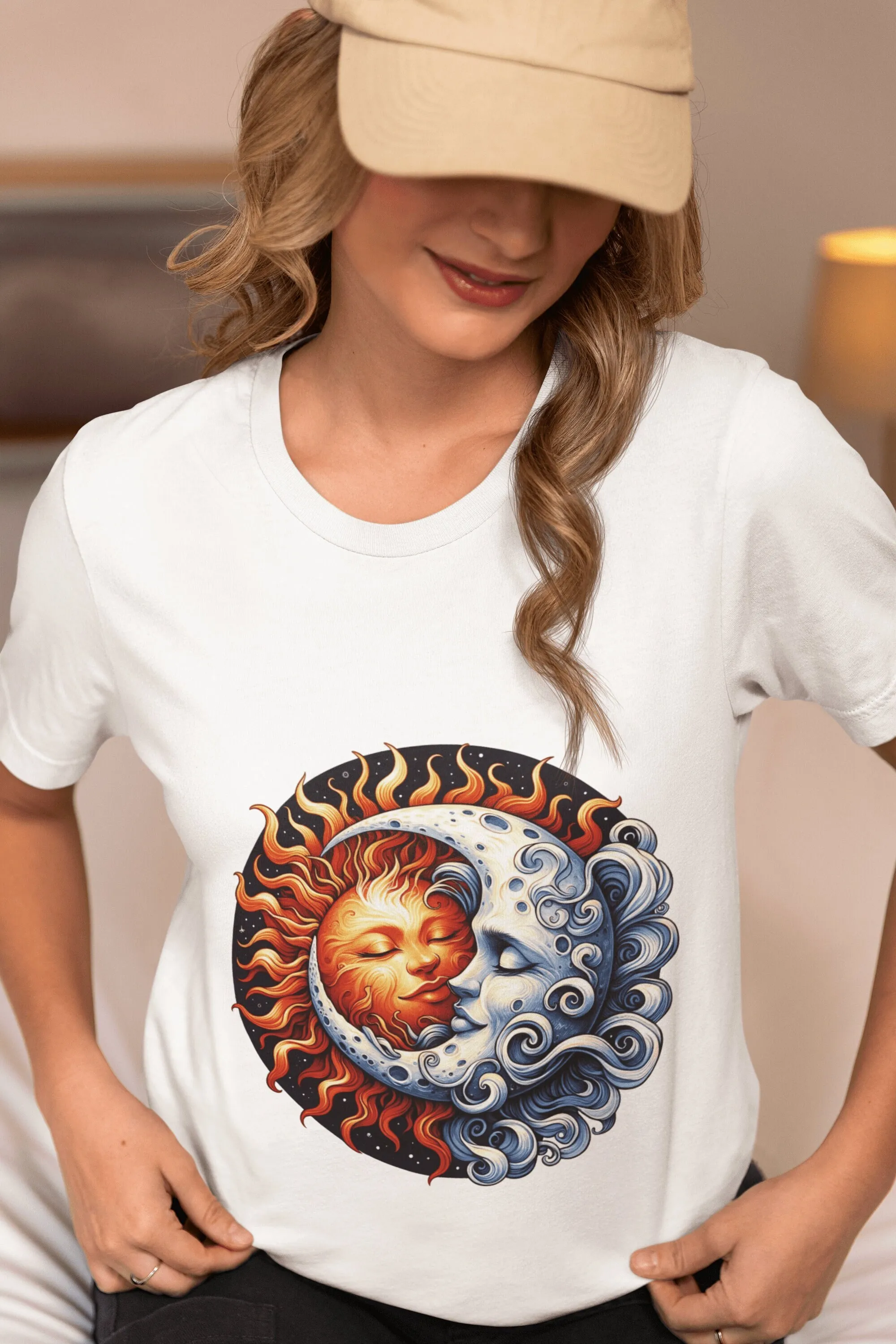 Sun and Moon T Shirt Artistic Celestial Bodies Design Aesthetic Solar Lunar Top for All Cosmic Harmony