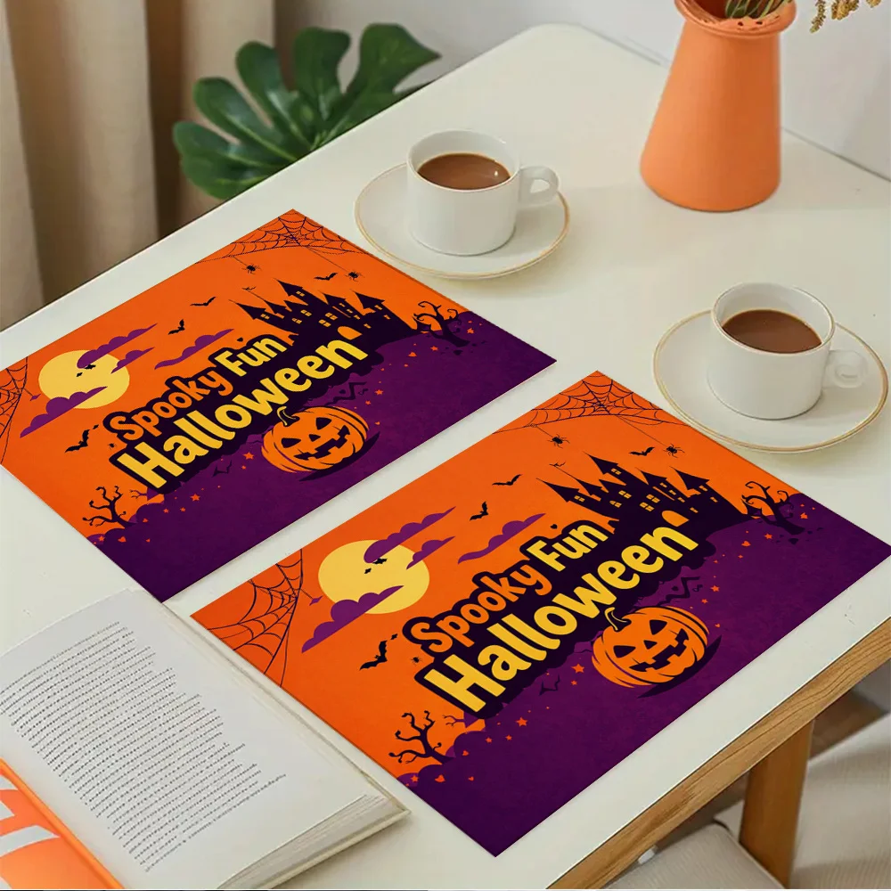 1 pc Spooky Fun Halloween Placemats for Kitchen Dining Table Coffee Table Mats for Home Decoration, Holiday Party Gift