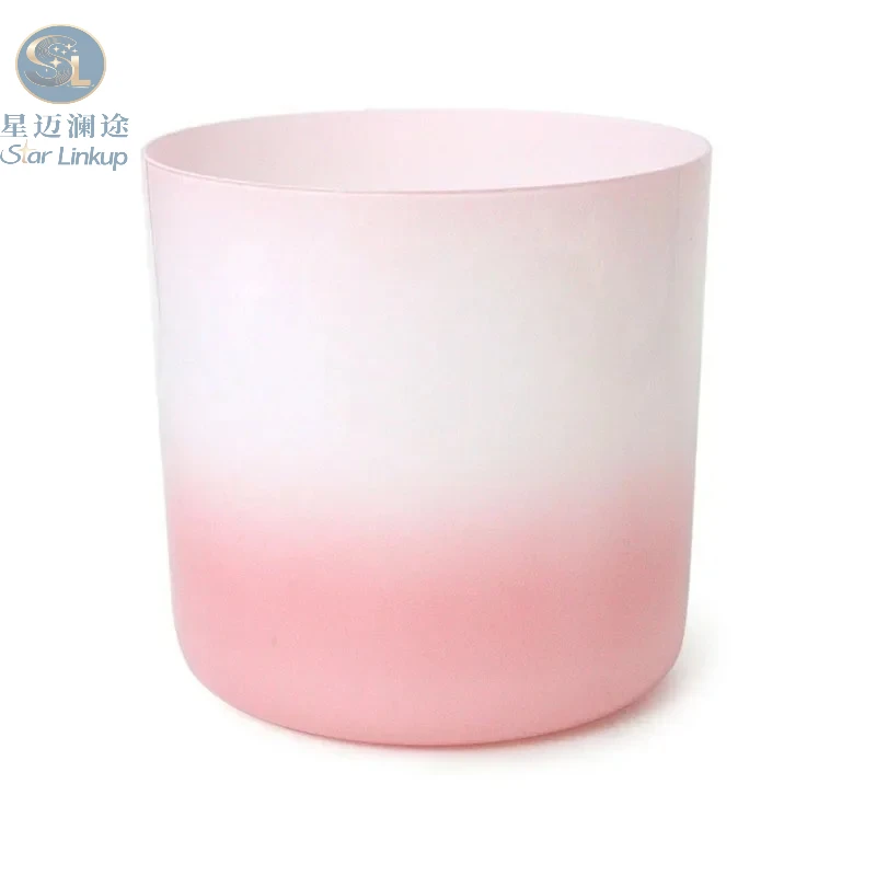 Star Linkup Pink and White Gradient Quartz Crystal Singing Bowl, Magical Vibrational Sound Healing Percussion Music Instrument with Rubber Mallets for Yoga Practice Mindfulness Meditation Chakra Balancing Stress Relief Aura Cleansing Sound Bath