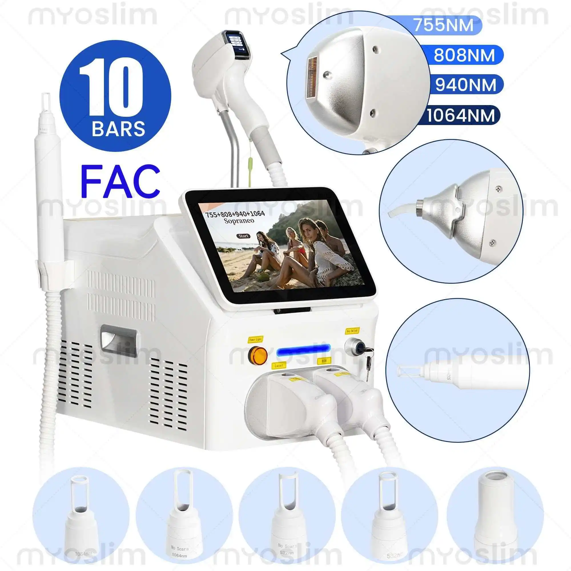 5000W Professional 2IN1 Diode Laser 4 Waves 10 Bars Hair Removal Machine Picosecond Qswitch ND YAG 1064NM Tattoo Removal Machine