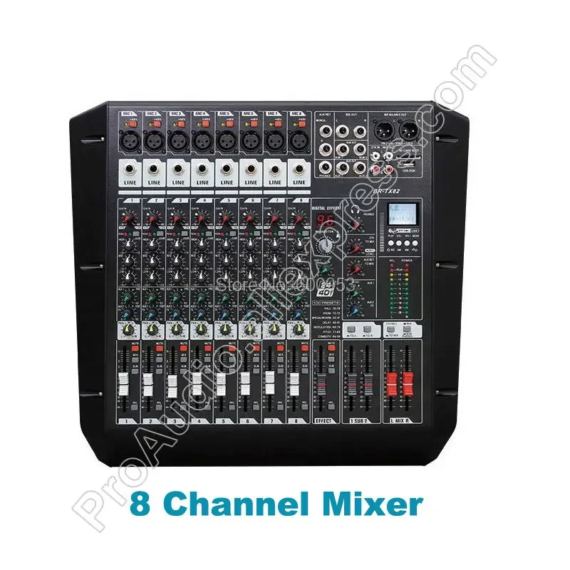 New Professional MICWL TX82 8 Channel Double Group Audio Sound Mixer Mixing Console DSP AUX 48V USB