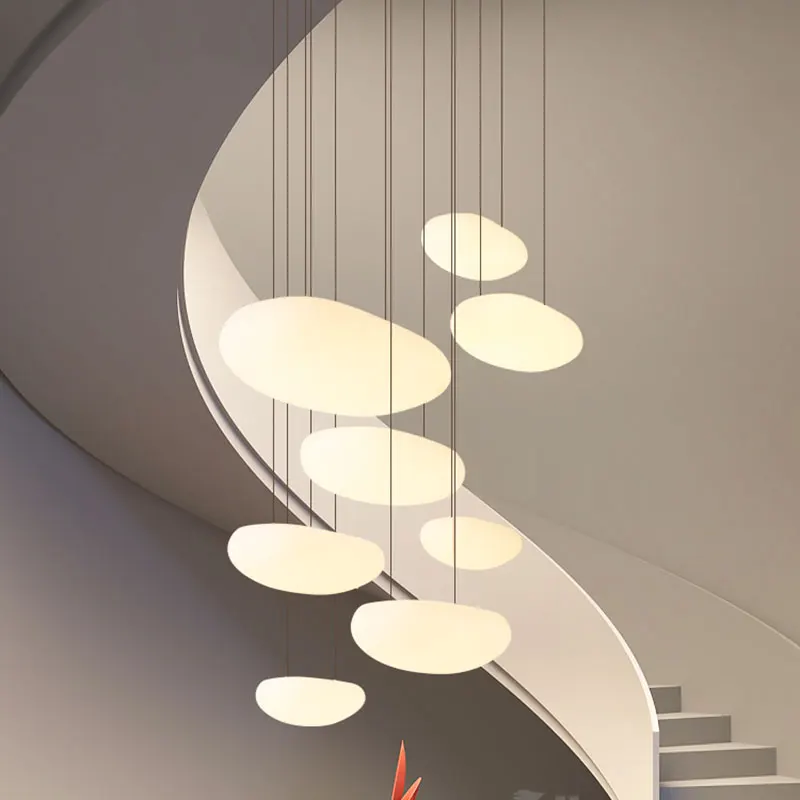

Modern White Acrylic Ceiling Pendant Lights Cobblestone Hanging Lamps Living Room Restaurant Bedroom Hotel Long Line Chandelier