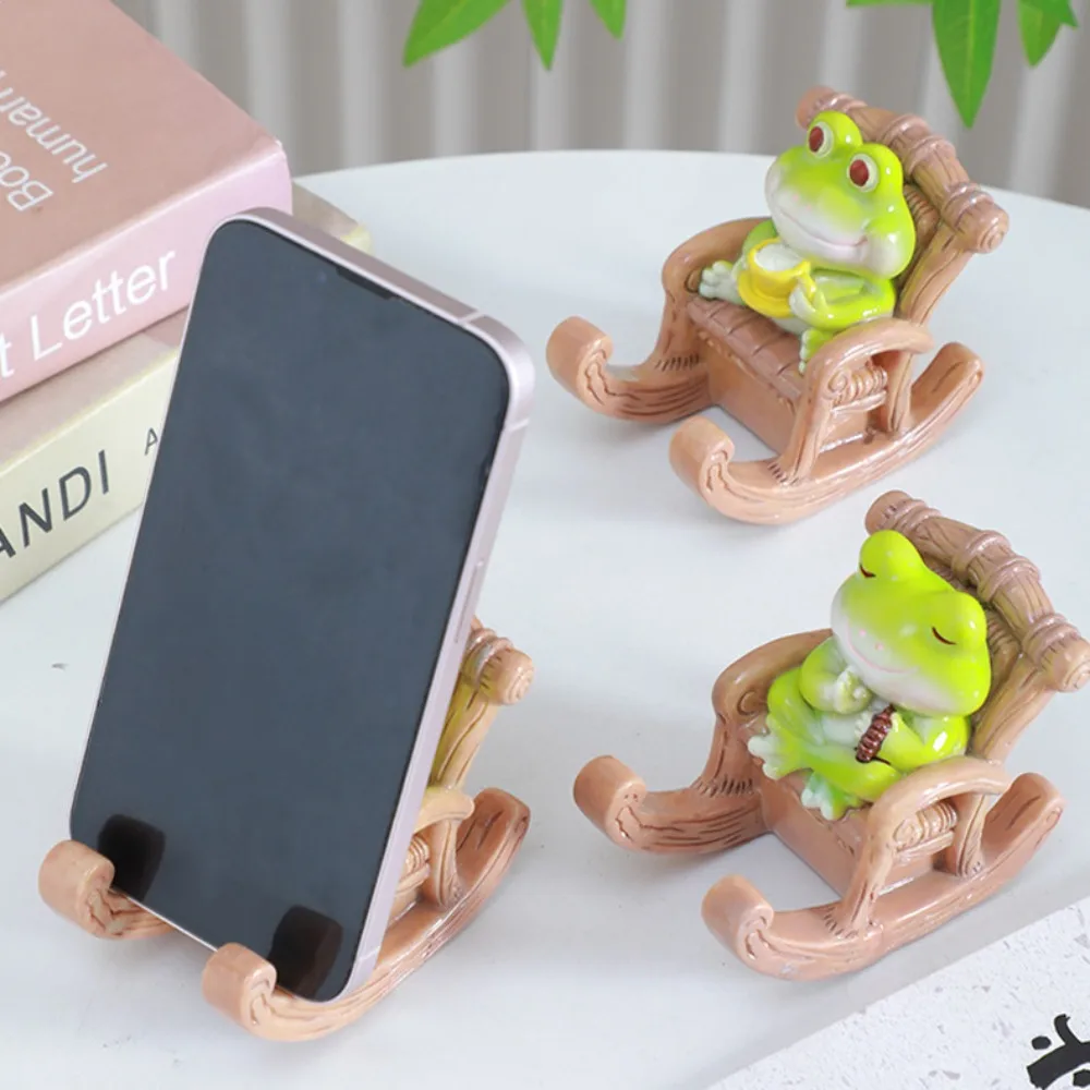 Rocking Chair Frog Creative Phone Holder Support PVC Doll Frog Phone Stand Desk Decor Cartoon Frog Phone Bracket