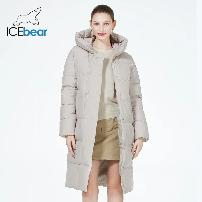 

ICEbear 2023 New women's winter jacket double-breasted long windproof cotton coat with hood GWD3935I