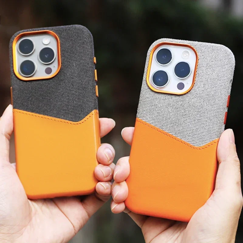 Card Holder For MagSafe Leather Phone Case For iPhone 12 13 14 15 16 Pro Max Pocket Wireless Charging Alloy Lens Hit Color Cover - Image 2