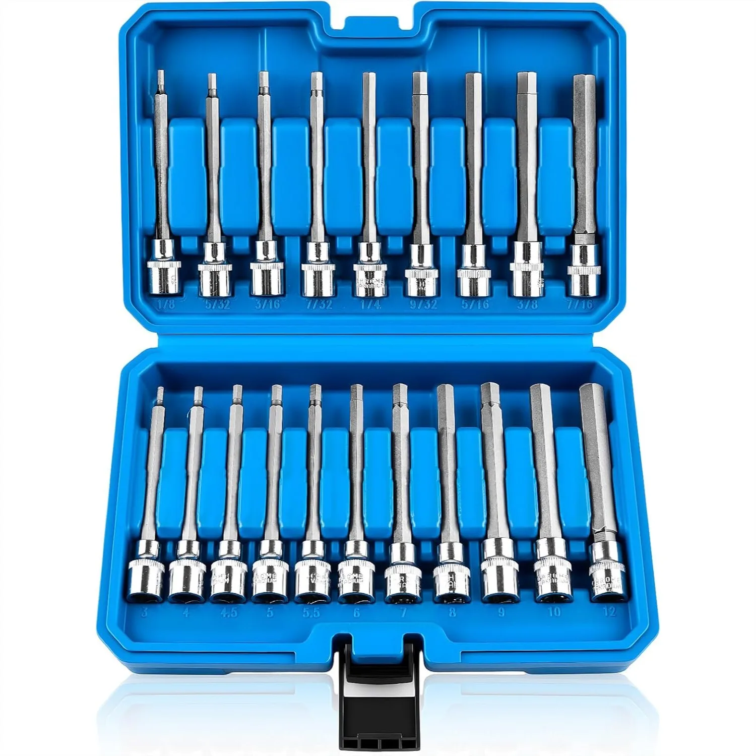 

Allen Hex Bit Socket Set, 3/8 Inch Drive with SAE & Metric Sizes, Durable CR-V and S2 Alloy Steel for Easy DIY Projects