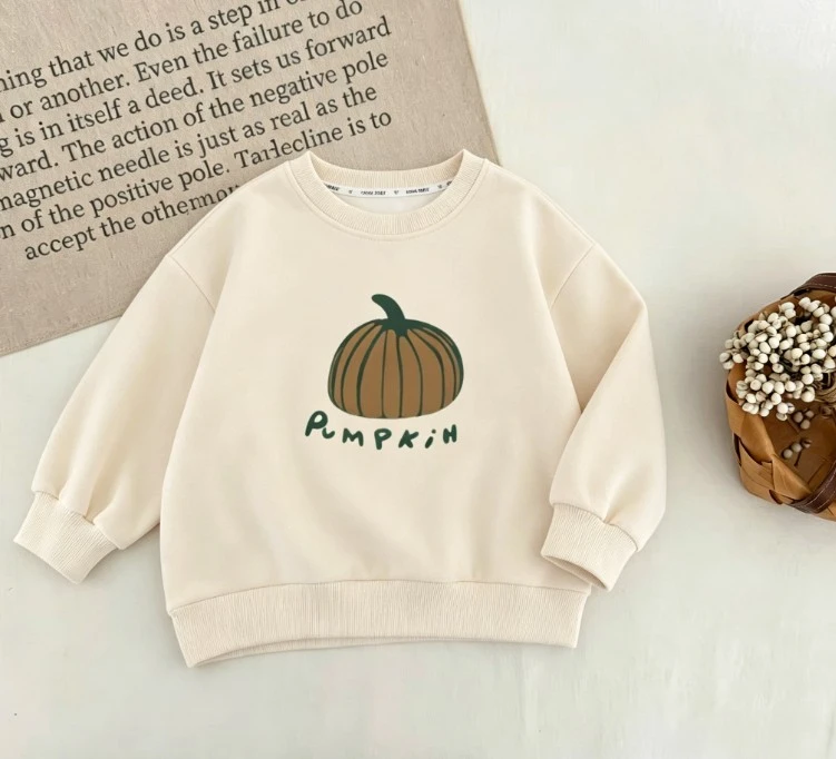 

Kids Korean Style Crewneck Sweatshirt With Minimal Pumpkin Print Cozy Pullover Great For Playdates Family Outings Kid Clothing