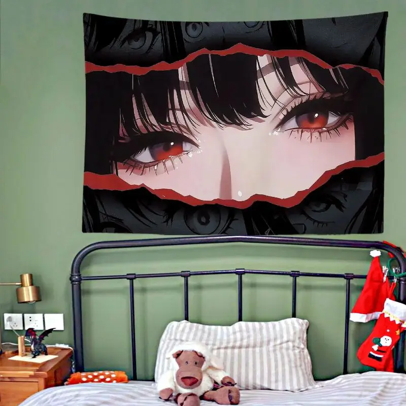 VIKAMA Red Eyes Torn Paper Tapestry, Dramatic Dark Wall Hanging for Bedroom Dorm Game Room Decor