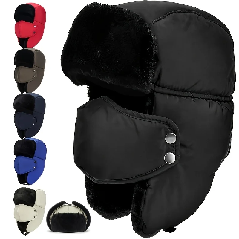 1 Set Men's Winter Pilot Hat with Windproof Mask, Warm Thick Plush Bomber Hat Unisex