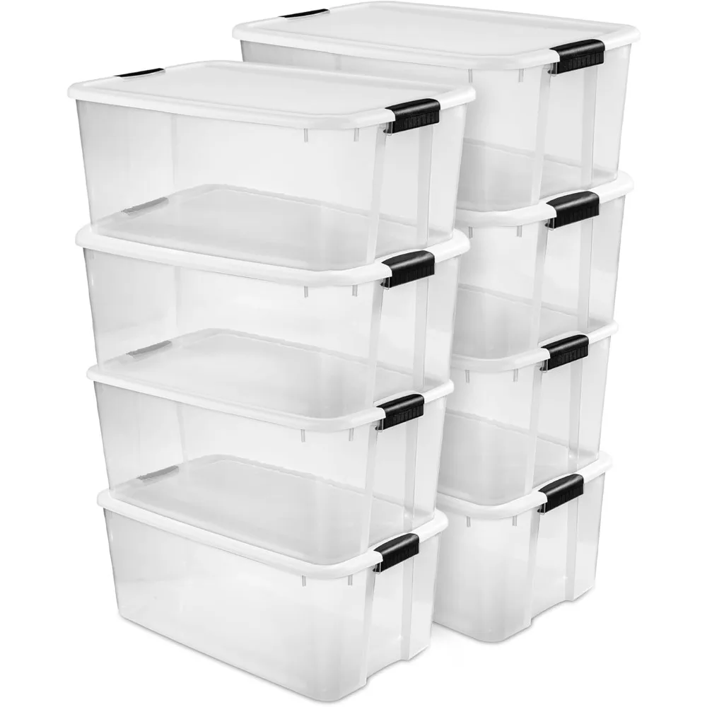 Caixa ultra com trava de 8 pacotes, caixas de armazenamento com tampas, plástico transparente, 116 quartos - recipientes organizadores resistentes